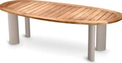 Casa Padrino Luxus Gartentisch Naturfarben / Sandfarben 258,5 x 110 x H. 76 cm - Garten Esstisch mit Teakholz Tischplatte und Aluminium Beinen - Garten & Terrassen Möbel - Luxus Qualität