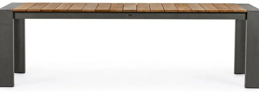 Casa Padrino Luxus Gartentisch Naturfarben / Grau 253-384 x 110 x H. 75 cm - Ausziehbarer Garten Esstisch mit Teakholz Tischplatte und Aluminium Beinen - Luxus Garten & Terrassen Möbel