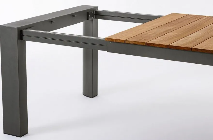 Casa Padrino Luxus Gartentisch Naturfarben / Grau 253-384 x 110 x H. 75 cm - Ausziehbarer Garten Esstisch mit Teakholz Tischplatte und Aluminium Beinen - Luxus Garten & Terrassen Möbel