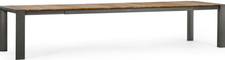 Casa Padrino Luxus Gartentisch Naturfarben / Grau 253-384 x 110 x H. 75 cm - Ausziehbarer Garten Esstisch mit Teakholz Tischplatte und Aluminium Beinen - Luxus Garten & Terrassen Möbel
