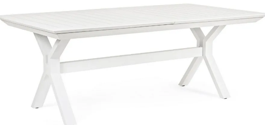 Casa Padrino Luxus Gartentisch Weiß 200-300 x 110 x H. 76 cm - Ausziehbarer Esstisch aus pulverbeschichtetem Aluminium - Luxus Garten & Terrassen Tisch - Luxus Garten & Terrassen Möbel
