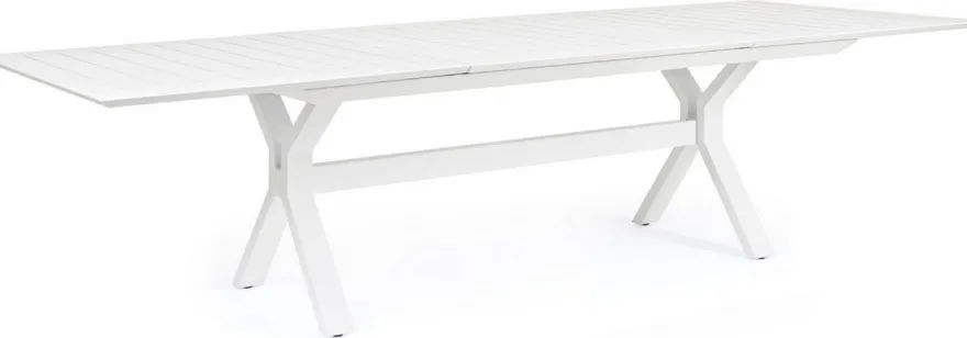 Casa Padrino Luxus Gartentisch Weiß 200-300 x 110 x H. 76 cm - Ausziehbarer Esstisch aus pulverbeschichtetem Aluminium - Luxus Garten & Terrassen Tisch - Luxus Garten & Terrassen Möbel