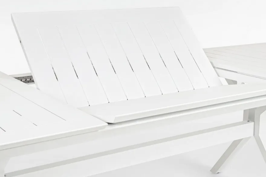 Casa Padrino Luxus Gartentisch Weiß 200-300 x 110 x H. 76 cm - Ausziehbarer Esstisch aus pulverbeschichtetem Aluminium - Luxus Garten & Terrassen Tisch - Luxus Garten & Terrassen Möbel