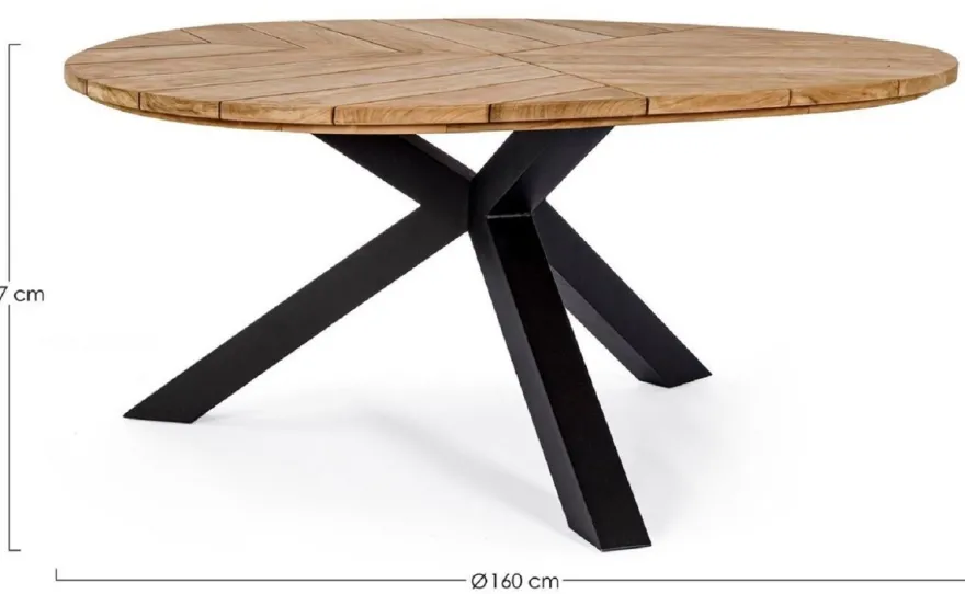 Casa Padrino Luxus Gartentisch Naturfarben / Schwarz Ø 160 x H. 77 cm - Garten Esstisch mit Teakholz Tischplatte und Aluminium Beinen - Garten & Terrassen Tisch - Luxus Garten & Terrassen Möbel