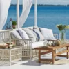 Casa Padrino Luxus Gartentisch Weiß / Grau 60 x 60 x H. 43 cm - Wetterbeständiger Garten & Terrassen Beistelltisch mit Glasplatte - Moderne Garten & Terrassen Möbel - Luxus Kollektion