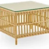 Casa Padrino Luxus Gartentisch Naturfarben 60 x 60 x H. 43 cm - Wetterbeständiger Garten & Terrassen Beistelltisch mit Glasplatte - Moderne Garten & Terrassen Möbel - Luxus Kollektion