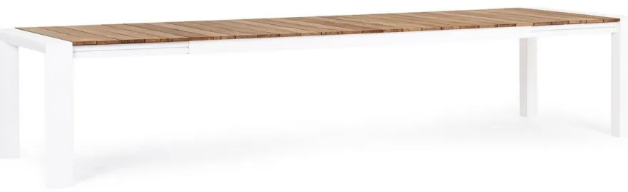 Casa Padrino Luxus Gartentisch Naturfarben / Weiß 253-384 x 110 x H. 75 cm - Ausziehbarer Garten Esstisch mit Teakholz Tischplatte und Aluminium Beinen - Luxus Garten & Terrassen Möbel