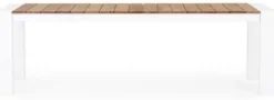 Casa Padrino Luxus Gartentisch Naturfarben / Weiß 253-384 x 110 x H. 75 cm - Ausziehbarer Garten Esstisch mit Teakholz Tischplatte und Aluminium Beinen - Luxus Garten & Terrassen Möbel