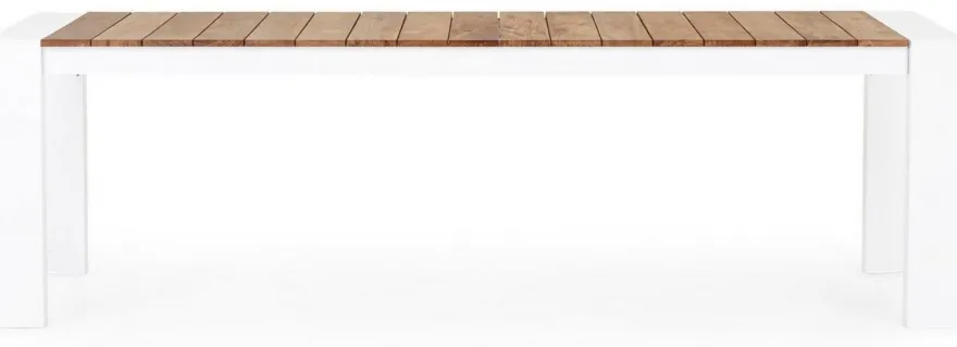 Casa Padrino Luxus Gartentisch Naturfarben / Weiß 253-384 x 110 x H. 75 cm - Ausziehbarer Garten Esstisch mit Teakholz Tischplatte und Aluminium Beinen - Luxus Garten & Terrassen Möbel