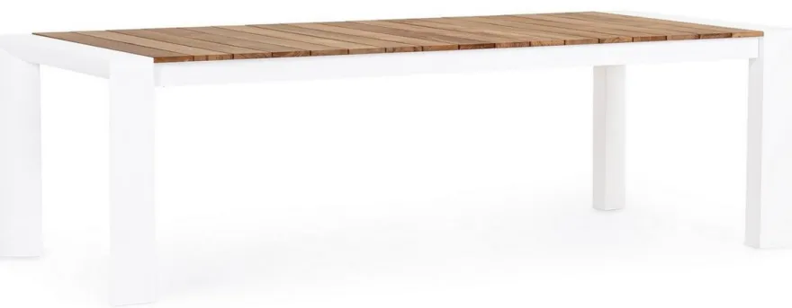 Casa Padrino Luxus Gartentisch Naturfarben / Weiß 253-384 x 110 x H. 75 cm - Ausziehbarer Garten Esstisch mit Teakholz Tischplatte und Aluminium Beinen - Luxus Garten & Terrassen Möbel