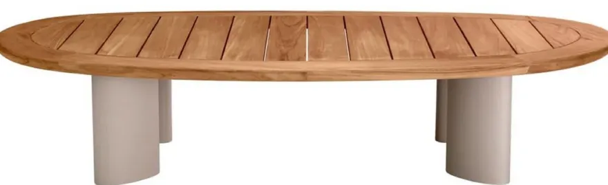 Casa Padrino Luxus Gartentisch Naturfarben / Sandfarben 170,5 x 85 x H. 34,5 cm - Garten Couchtisch mit Teakholz Tischplatte und Aluminium Beinen - Garten & Terrassen Möbel - Luxus Qualität