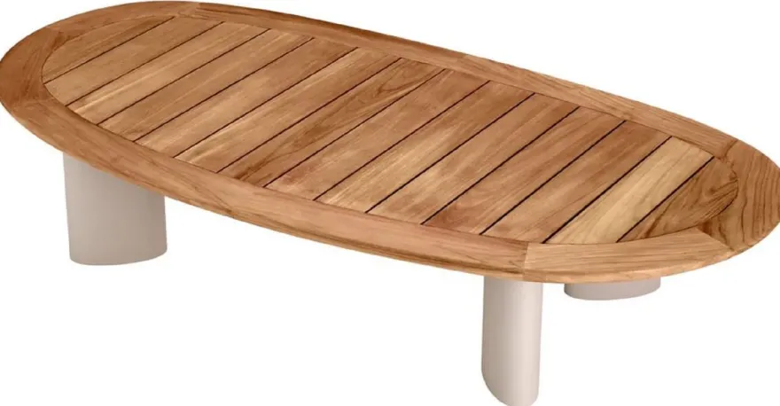Casa Padrino Luxus Gartentisch Naturfarben / Sandfarben 170,5 x 85 x H. 34,5 cm - Garten Couchtisch mit Teakholz Tischplatte und Aluminium Beinen - Garten & Terrassen Möbel - Luxus Qualität