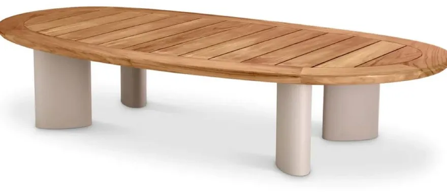 Casa Padrino Luxus Gartentisch Naturfarben / Sandfarben 170,5 x 85 x H. 34,5 cm - Garten Couchtisch mit Teakholz Tischplatte und Aluminium Beinen - Garten & Terrassen Möbel - Luxus Qualität