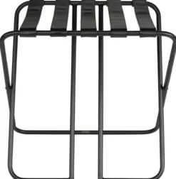Casa Padrino Luxus Gepäckablage Schwarz 55 x 44 x H. 50 cm - Zusammenklappbarer Kofferständer mit pulverbeschichtetem Stahl und Kunstleder - Hotel Accessoires