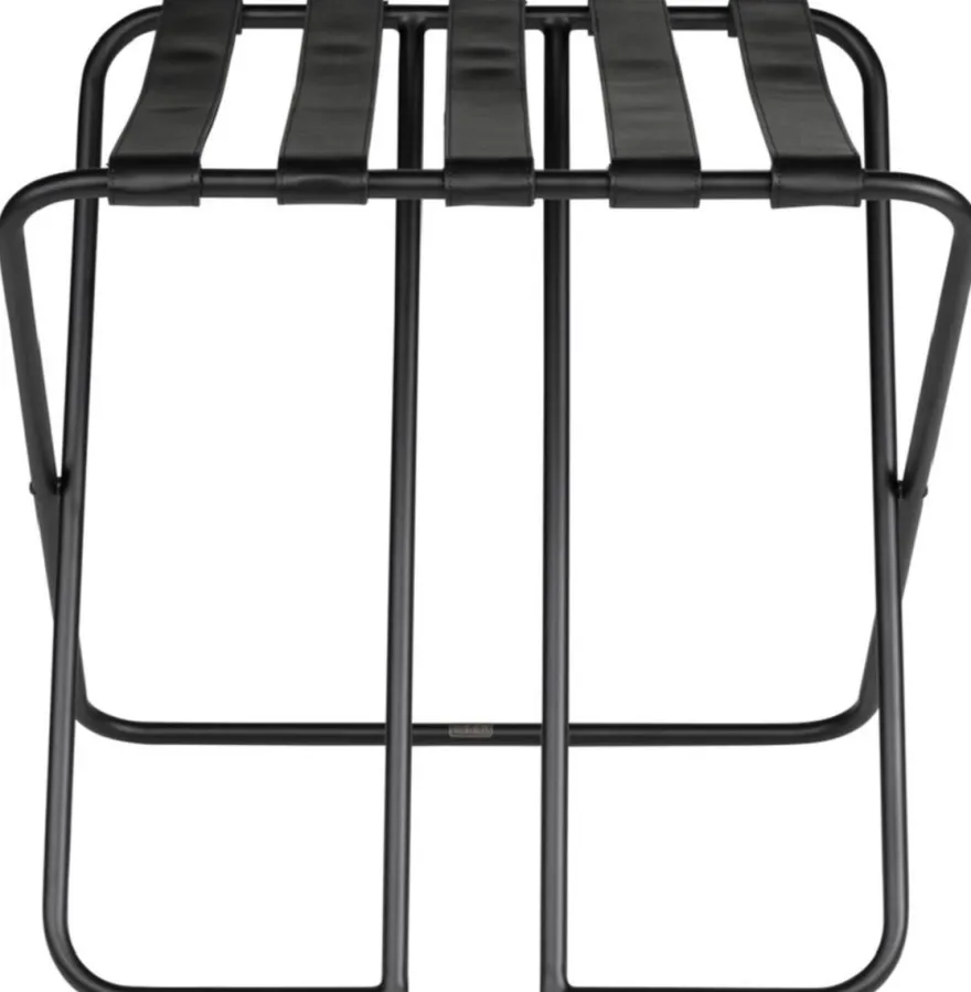 Casa Padrino Luxus Gepäckablage Schwarz 55 x 44 x H. 50 cm - Zusammenklappbarer Kofferständer mit pulverbeschichtetem Stahl und Kunstleder - Hotel Accessoires
