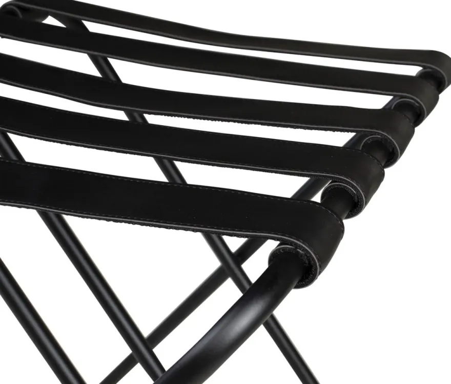 Casa Padrino Luxus Gepäckablage Schwarz 55 x 44 x H. 50 cm - Zusammenklappbarer Kofferständer mit pulverbeschichtetem Stahl und Kunstleder - Hotel Accessoires