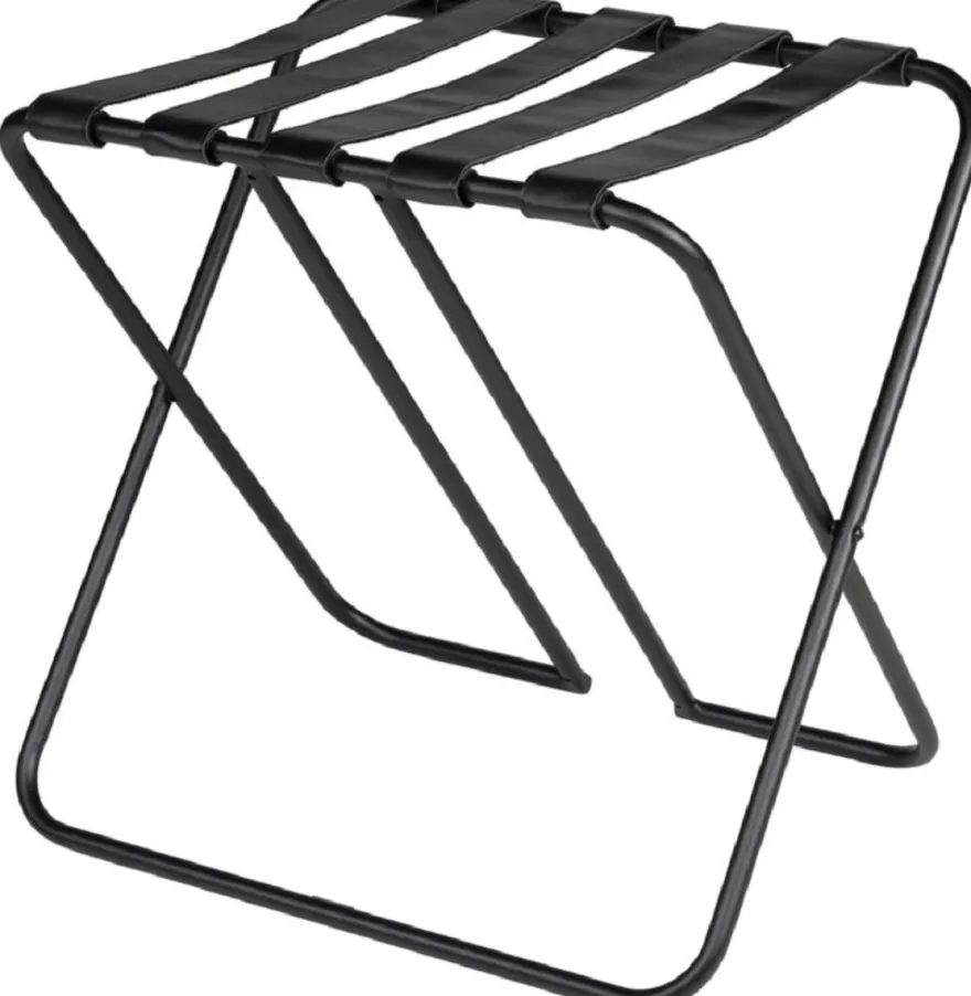 Casa Padrino Luxus Gepäckablage Schwarz 55 x 44 x H. 50 cm - Zusammenklappbarer Kofferständer mit pulverbeschichtetem Stahl und Kunstleder - Hotel Accessoires