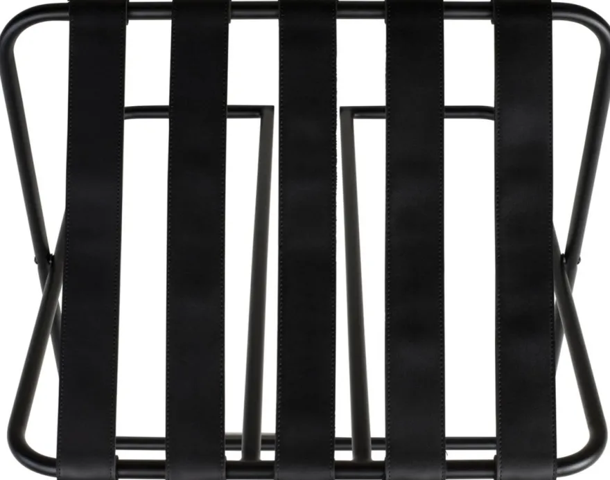 Casa Padrino Luxus Gepäckablage Schwarz 55 x 44 x H. 50 cm - Zusammenklappbarer Kofferständer mit pulverbeschichtetem Stahl und Kunstleder - Hotel Accessoires