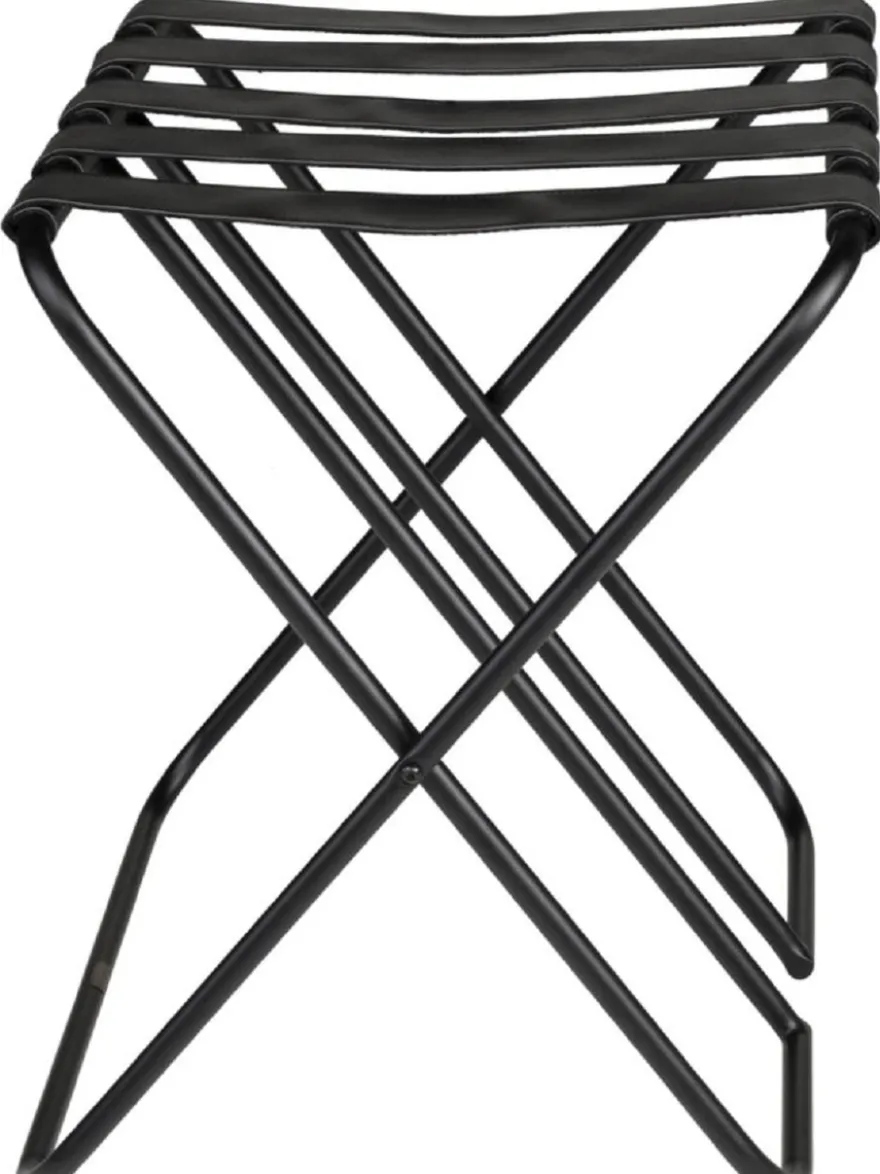Casa Padrino Luxus Gepäckablage Schwarz 55 x 44 x H. 50 cm - Zusammenklappbarer Kofferständer mit pulverbeschichtetem Stahl und Kunstleder - Hotel Accessoires