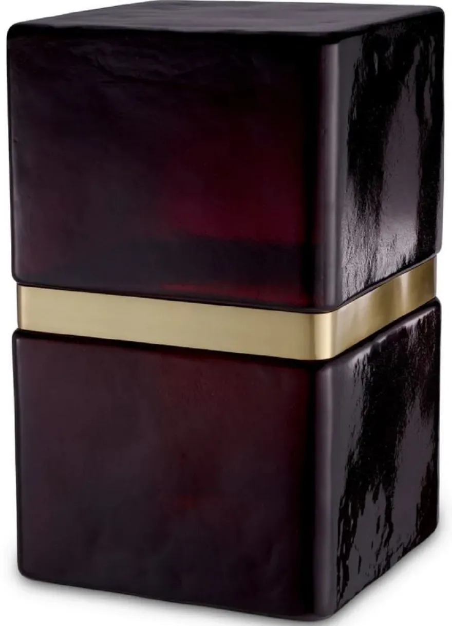 Casa Padrino Luxus Glas Beistelltisch Schwarz / Antik Messing 30 x 30 x H. 49,5 cm - Luxus Möbel