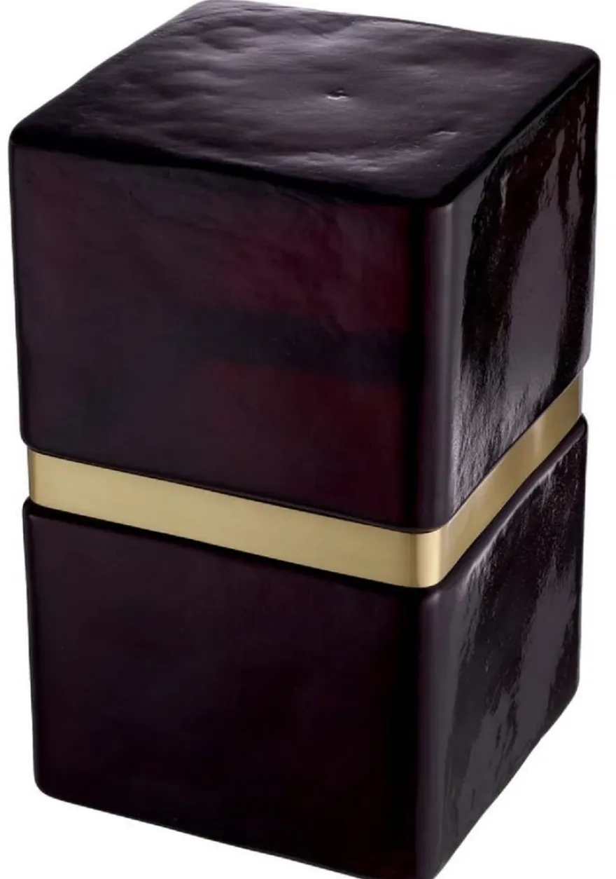 Casa Padrino Luxus Glas Beistelltisch Schwarz / Antik Messing 30 x 30 x H. 49,5 cm - Luxus Möbel