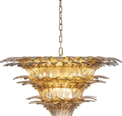 Casa Padrino Luxus Glas Kronleuchter Messing / Grau Ø 80 x H. 41 cm - Runder Hotel & Restaurant Kronleuchter - Luxus Qualität