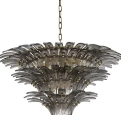 Casa Padrino Luxus Glas Kronleuchter Messing / Grau Ø 80 x H. 41 cm - Runder Hotel & Restaurant Kronleuchter - Luxus Qualität