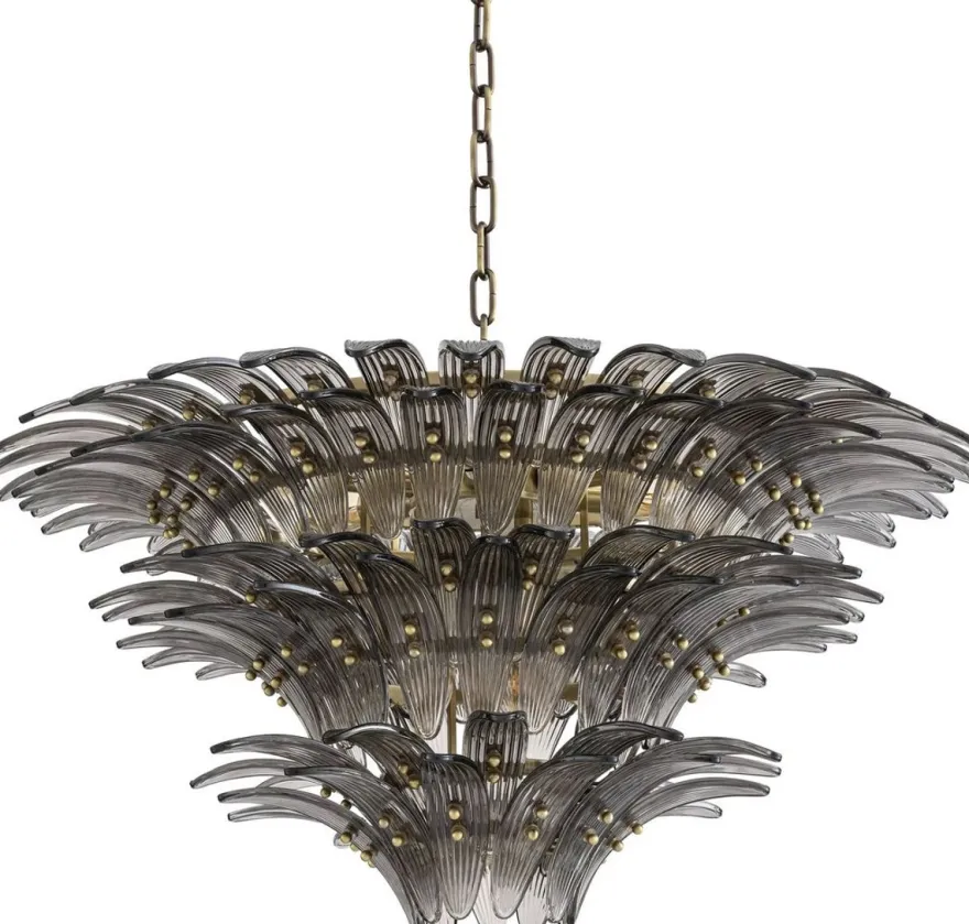 Casa Padrino Luxus Glas Kronleuchter Messing / Grau Ø 80 x H. 41 cm - Runder Hotel & Restaurant Kronleuchter - Luxus Qualität