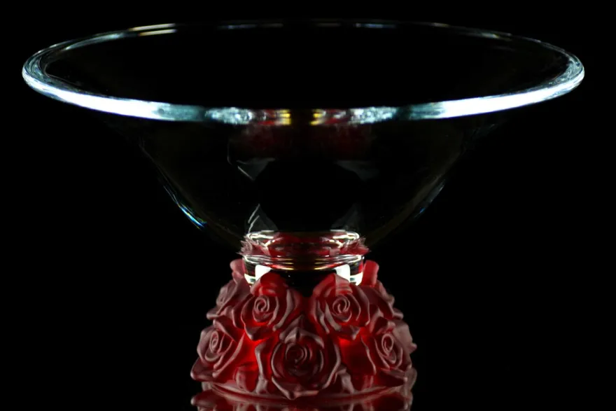 Casa Padrino Luxus Glasschale Kristallglas mit roten Rosen Ø 35.5 x H. 20 cm - Runde Obstschale - Deko Schale - Luxus Kollektion