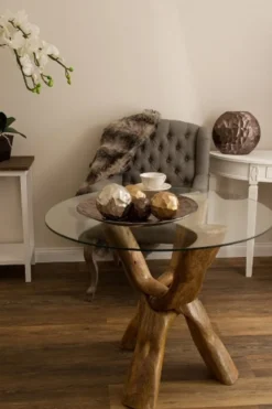 Casa Padrino Luxus Glastisch Braun Ø 60 x H. 48 cm - Dreibeiniger Runder Wohnzimmertisch