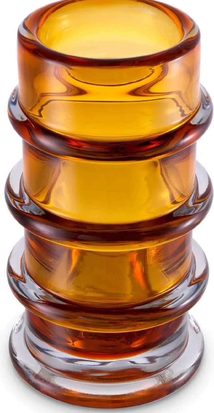 Casa Padrino Luxus Glas Vase Bernstein Ø 16 x H. 29,5 cm - Mundgeblasene Blumenvase - Runde Deko Blumenvase - Deko Accessoires - Deko Glas Vasen - Luxus Accessoires