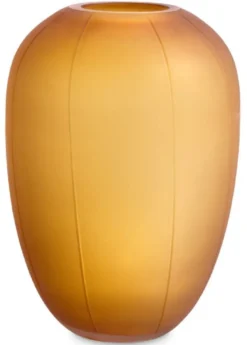 Casa Padrino Luxus Glas Vase Bernstein Ø 24 x H. 35 cm - Mundgeblasene Blumenvase - Runde Deko Blumenvase - Deko Accessoires - Deko Glas Vasen - Luxus Accessoires