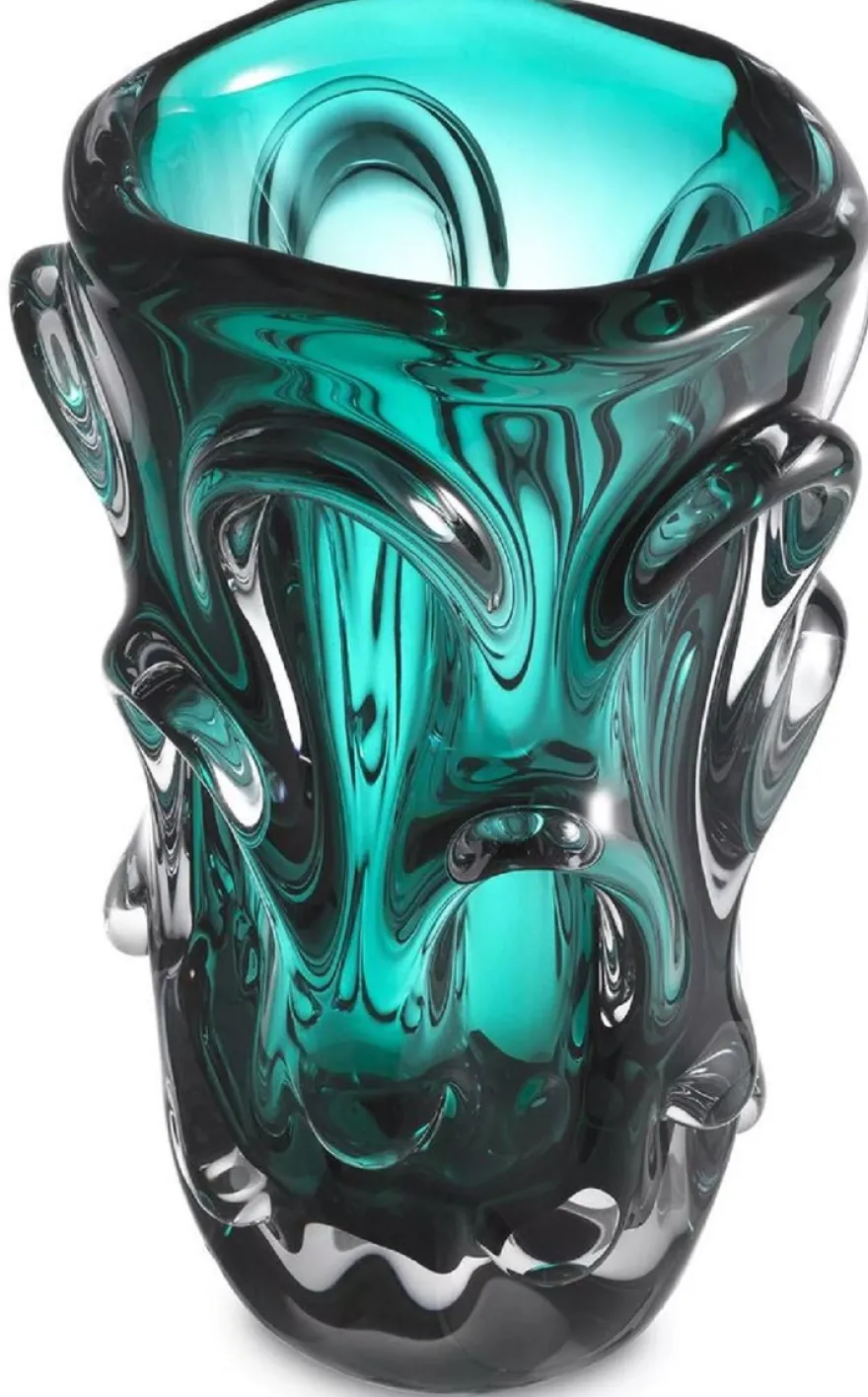 Casa Padrino Luxus Glas Vase Türkis Ø 20 x H. 31 cm - Moderne Deko Blumenvase - Deko Accessoires - Luxus Kollektion