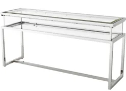 Casa Padrino Luxus Glas Vitrine Edelstahl Poliert Silber B 160 x T 45 x H 77 cm - Art Deco Konsole und Ladeneinrichtung