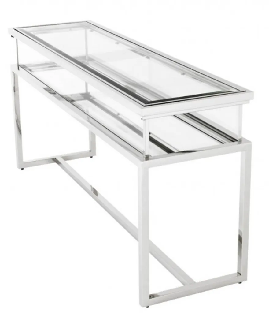 Casa Padrino Luxus Glas Vitrine Edelstahl Poliert Silber B 160 x T 45 x H 77 cm - Art Deco Konsole und Ladeneinrichtung