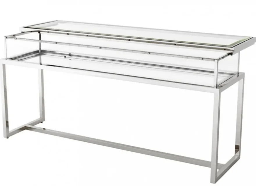 Casa Padrino Luxus Glas Vitrine Edelstahl Poliert Silber B 160 x T 45 x H 77 cm - Art Deco Konsole und Ladeneinrichtung