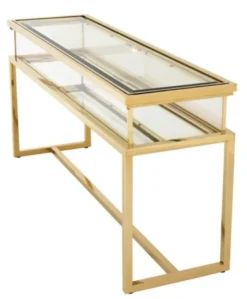 Casa Padrino Luxus Glas Vitrine Edelstahl Gold B 160 x T 45 x H 77 cm Konsole Ladeneinrichtung - Art Deco Möbel