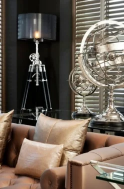 Casa Padrino Luxus Globus im Art Deco Stil Nickel Finish Silber Höhe 29 cm - Edle Tischdekoration