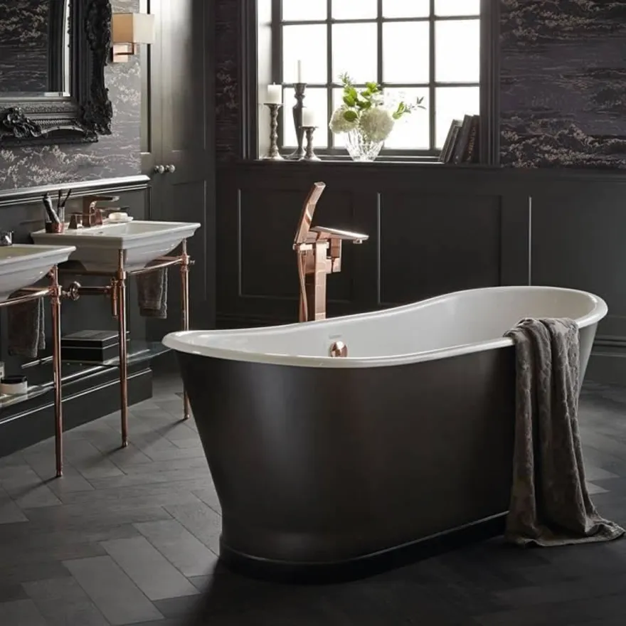 Casa Padrino Luxus Gusseisen Badewanne Carbonfarben / Weiß 170 x 68 x H. 69.5 cm - Gebogene freistehende Badewanne - Barock & Jugendstil Badezimmer Möbel