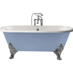 Casa Padrino Luxus Gusseisen Badewanne Hellblau / Weiß 178 cm - Gebogene freistehende Badewanne - Barock & Jugendstil Badezimmer Möbel