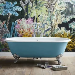 Casa Padrino Luxus Gusseisen Badewanne Türkis / Weiß 178 cm - Gebogene freistehende Badewanne - Barock & Jugendstil Badezimmer Möbel