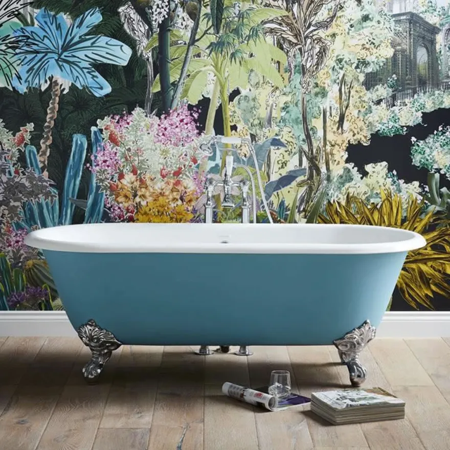 Casa Padrino Luxus Gusseisen Badewanne Türkis / Weiß 178 cm - Gebogene freistehende Badewanne - Barock & Jugendstil Badezimmer Möbel