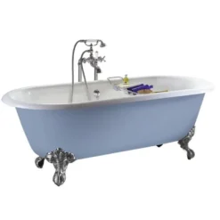 Casa Padrino Luxus Gusseisen Badewanne Hellblau-grau / Weiß 154 cm - Gebogene freistehende Badewanne - Barock & Jugendstil Badezimmer Möbel