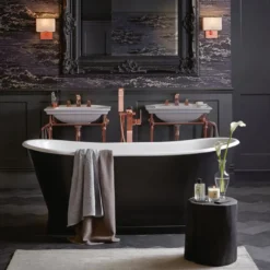 Casa Padrino Luxus Gusseisen Badewanne Schwarz / Weiß 170 x 68 x H. 69.5 cm - Gebogene freistehende Badewanne - Barock & Jugendstil Badezimmer Möbel