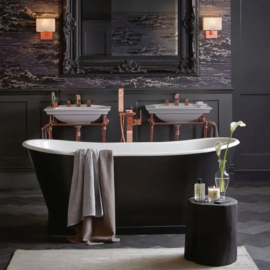 Casa Padrino Luxus Gusseisen Badewanne Schwarz / Weiß 170 x 68 x H. 69.5 cm - Gebogene freistehende Badewanne - Barock & Jugendstil Badezimmer Möbel