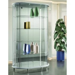 Casa Padrino Luxus Halboval-Ladenvitrine 112 x 38 cm H. 190 cm - Ladeneinrichtung - Boutique Möbel - Made in Italy