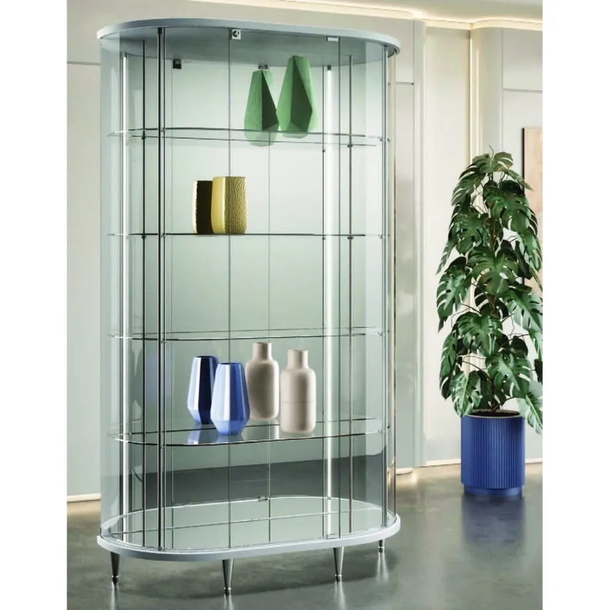 Casa Padrino Luxus Halboval-Ladenvitrine 112 x 38 cm H. 190 cm - Ladeneinrichtung - Boutique Möbel - Made in Italy