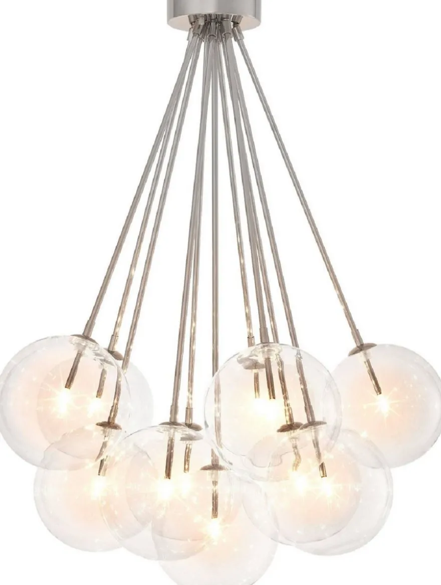 Casa Padrino Luxus Halogen Deckenleuchte Silber Ø 66 x H. 94,5 cm - Dimmbare Deckenlampe mit runden Glas Lampenschirmen - Luxus Qualität