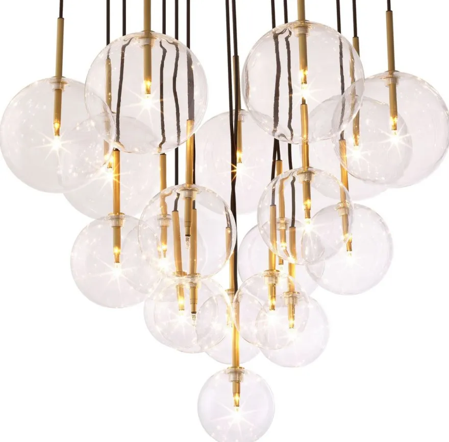 Casa Padrino Luxus Halogen Kronleuchter Antik Messingfarben Ø 80 x H. 125 cm - Moderner Kronleuchter mit Glas Lampenschirmen - Luxus Qualität