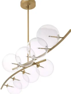 Casa Padrino Luxus Halogen Kronleuchter Antik Messing 177 x 56 x H. 88,5 cm - Wohnzimmer Kronleuchter mit runden Glas Lampenschirmen - Hotel Kronleuchter - Restaurant Kronleuchter